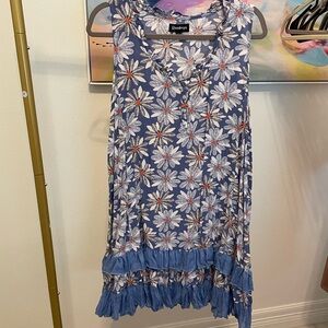 Raindrops Blue and White Floral Dress Small